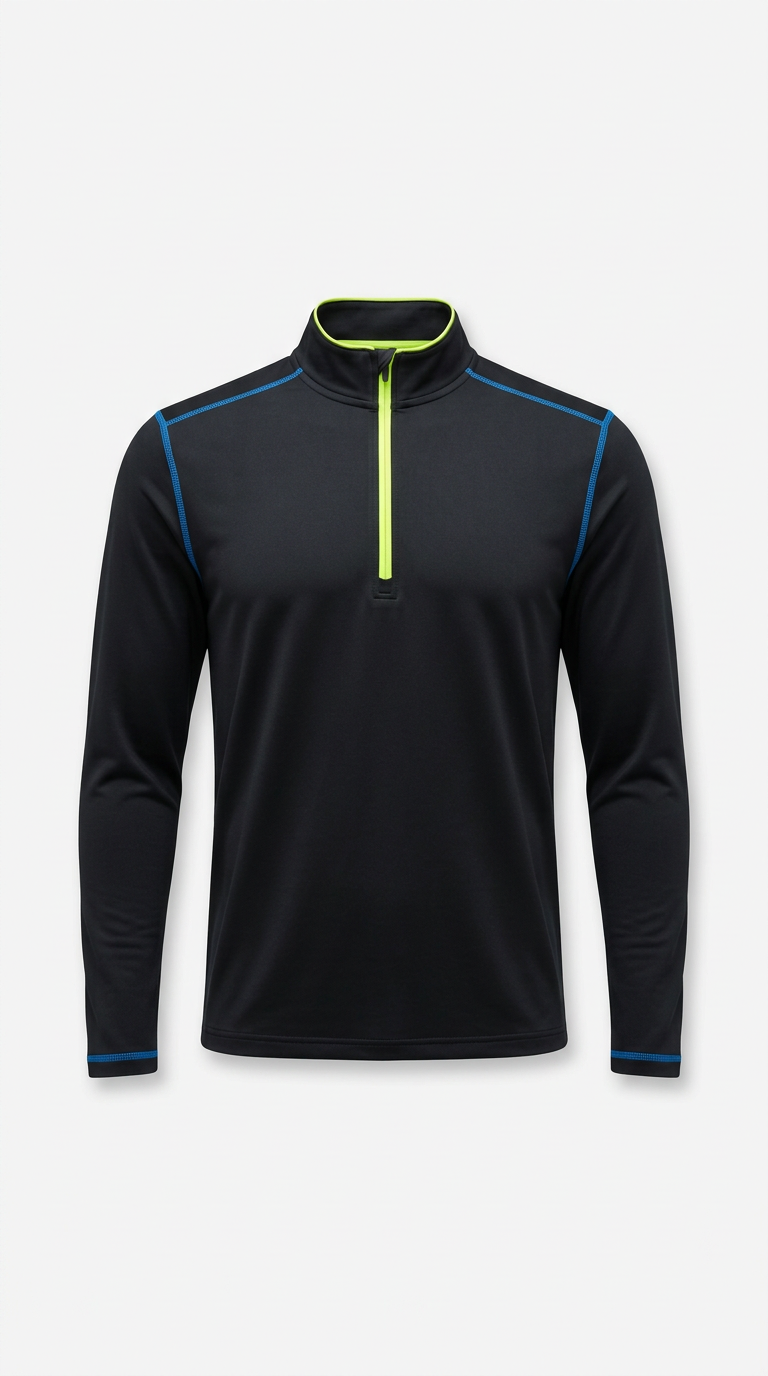Game black athletic quarter-zip top with neon accents